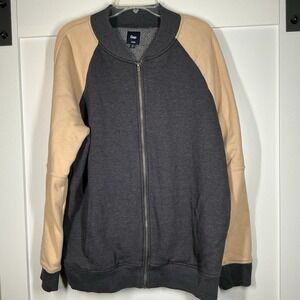 GAP Full-Zip Raglan Bomber Jacket XXL Gray With Tan Sleeves Colorblock Cotton